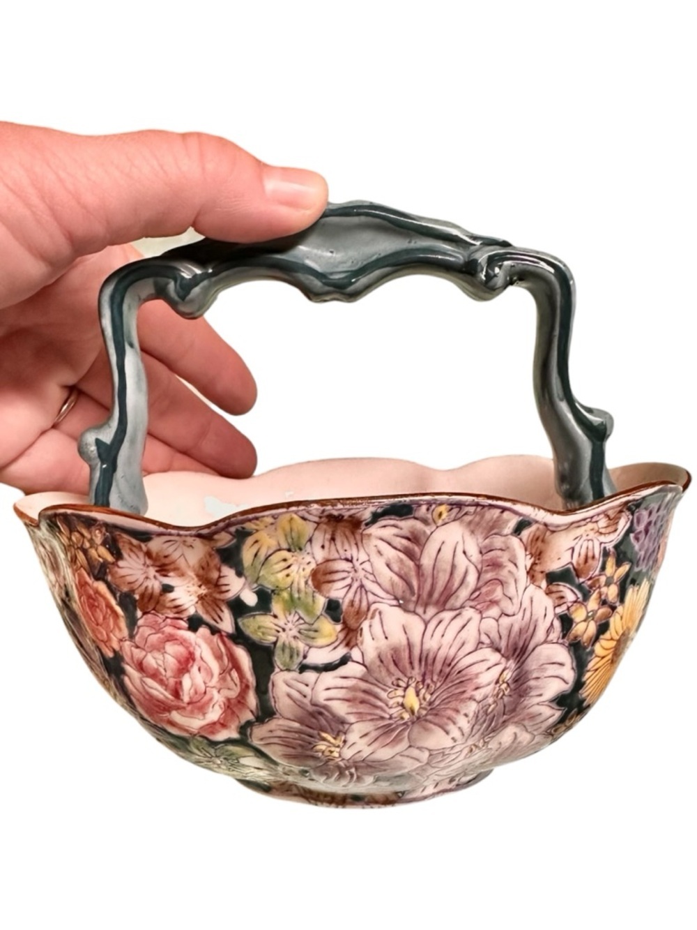 Floral Ceramic Bunny Rabbit Figurines Bowl Set Of 3 SACHET F Atkins Inc Vintage - Picture 5 of 15